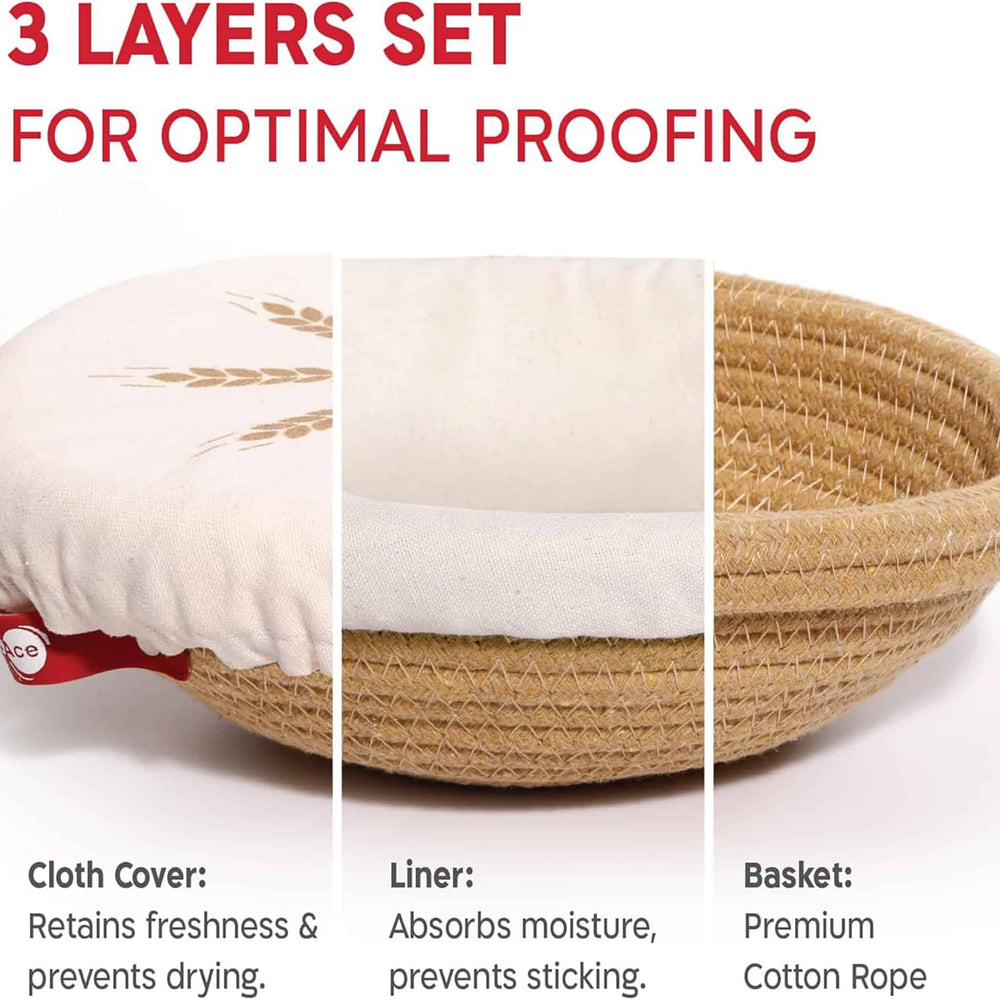 Set of 2 KneadAce Cotton Rope Bannetons with Liner & Cover, Oval & Round