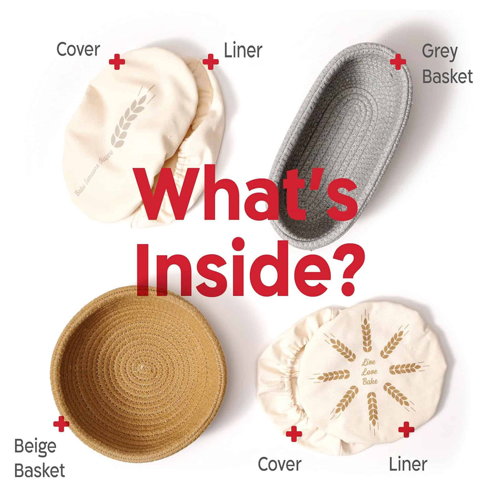 Set of 2 KneadAce Cotton Rope Bannetons with Liner & Cover, Oval & Round