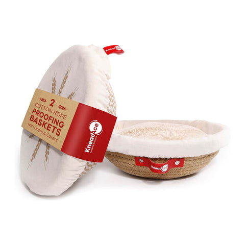 Set of 2 KneadAce Round Cotton Rope Bannetons with Liner & Cover