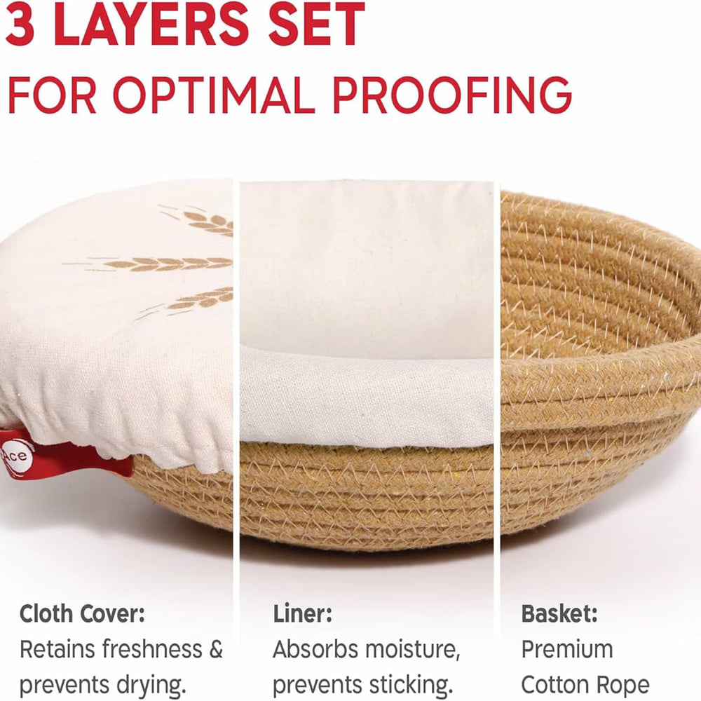 Set of 2 KneadAce Round Cotton Rope Bannetons with Liner & Cover