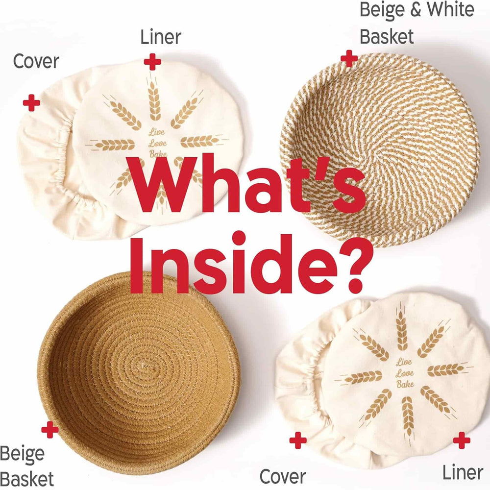 Set of 2 KneadAce Round Cotton Rope Bannetons with Liner & Cover