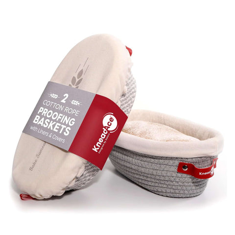 Set of 2 KneadAce Oval Cotton Rope Bannetons with Liner & Cover