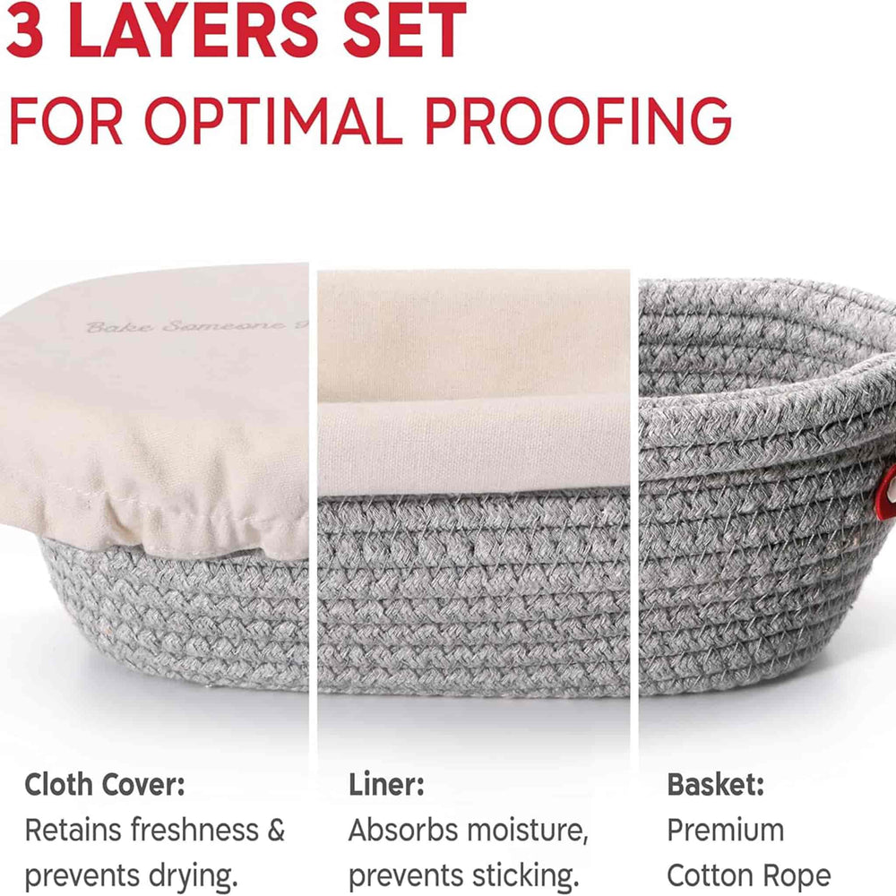 Set of 2 KneadAce Oval Cotton Rope Bannetons with Liner & Cover