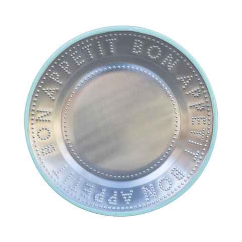 Bon Appetit Steel Plate with Green Trim, 25cm