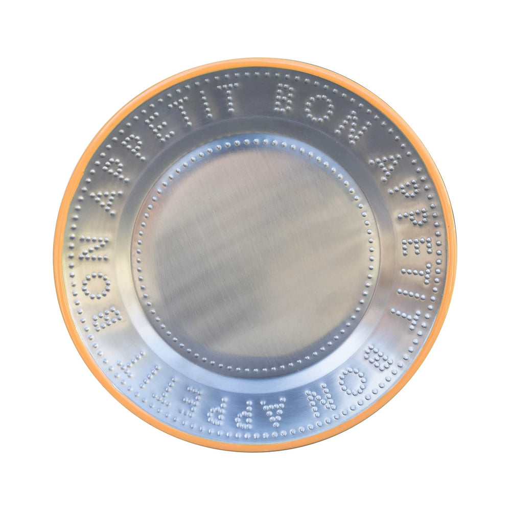 Bon Appetit Steel Plate with Orange Trim, 25cm