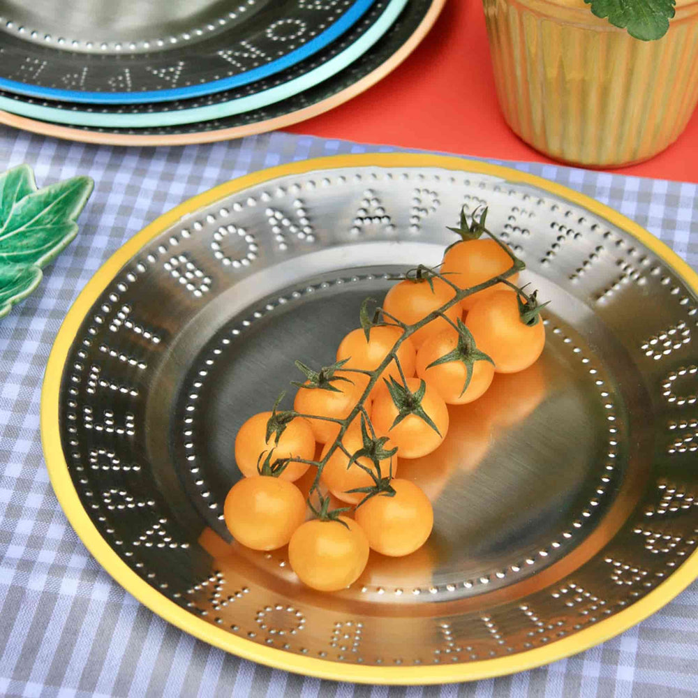 Bon Appetit Steel Plate with Orange Trim, 25cm