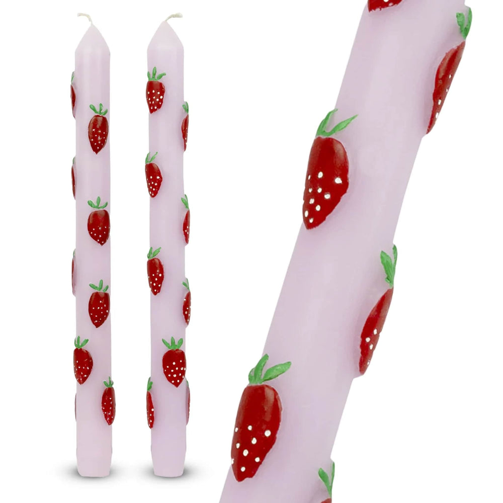 Set of 2 Strawberry Patterned Candles