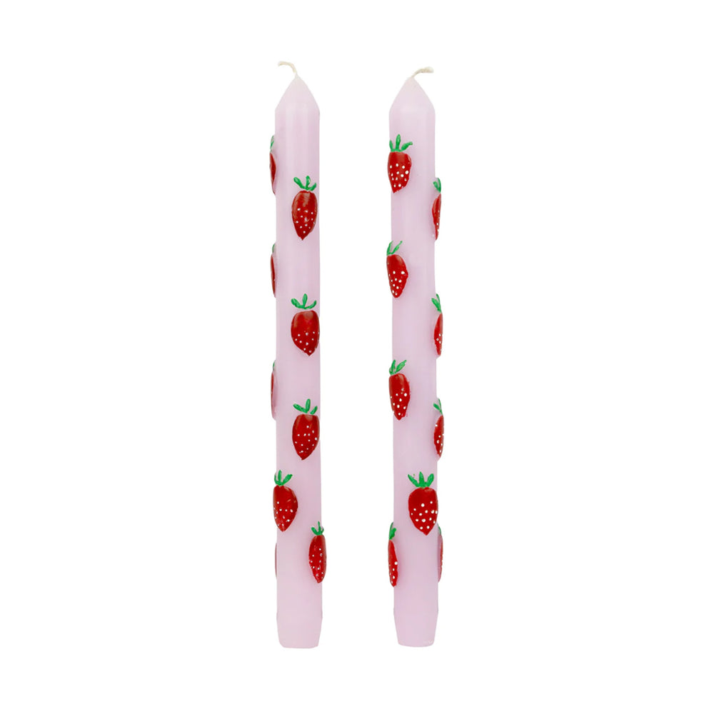 Set of 2 Strawberry Patterned Candles