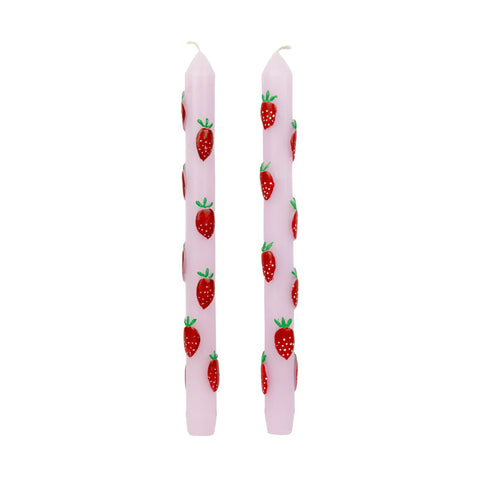 Set of 2 Strawberry Patterned Candles
