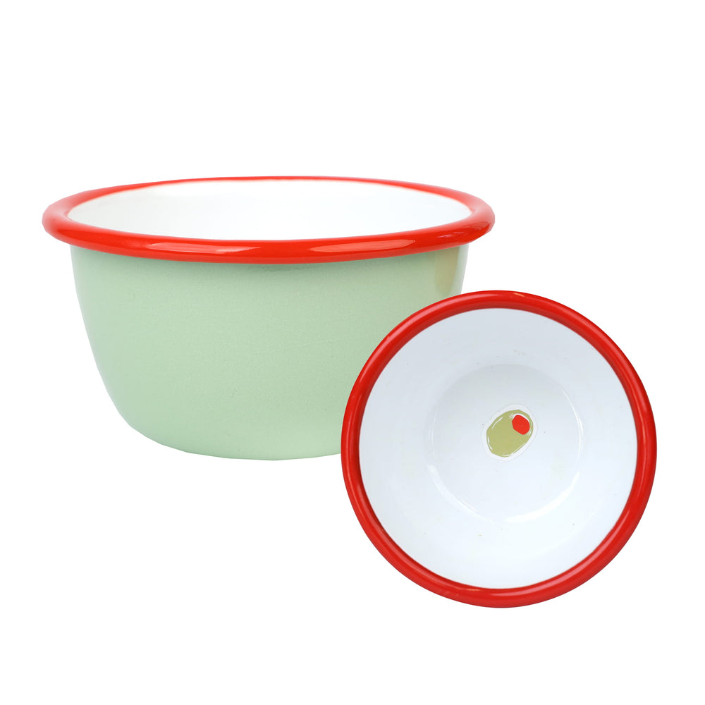 Olive Printed Enamel Small Bowl, 10cm