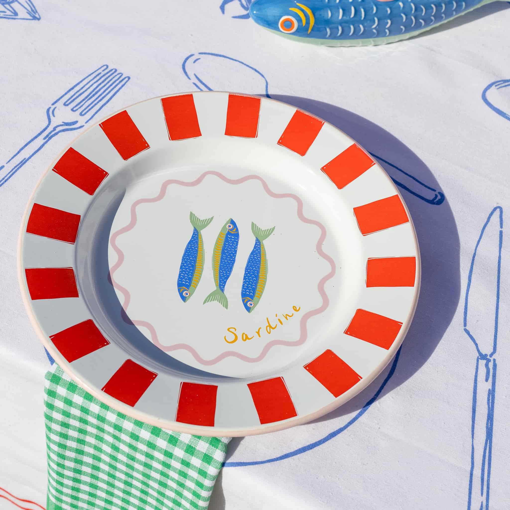 Fish Printed Enamel Dinner Plate, 25cm