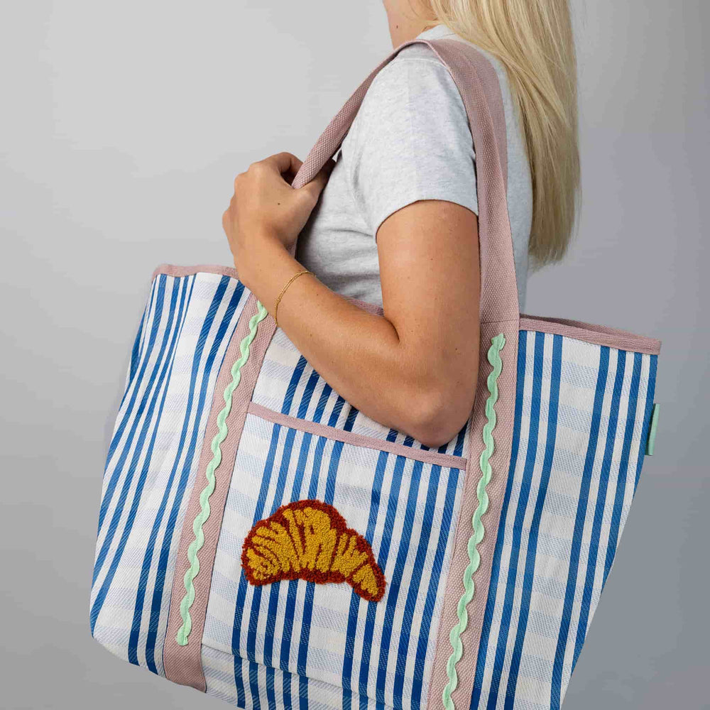 Recycled Plastic Striped Croissant Tote Bag