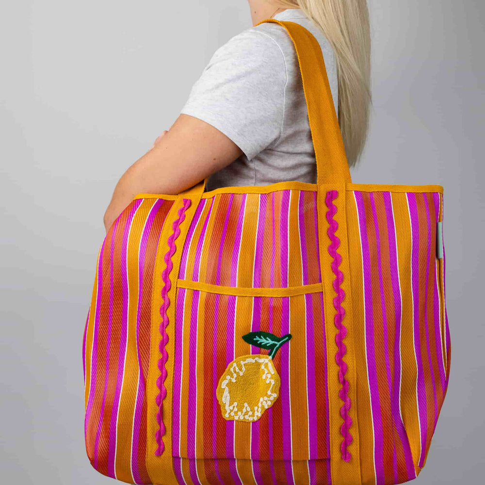Recycled Plastic Striped Lemon Tote Bag
