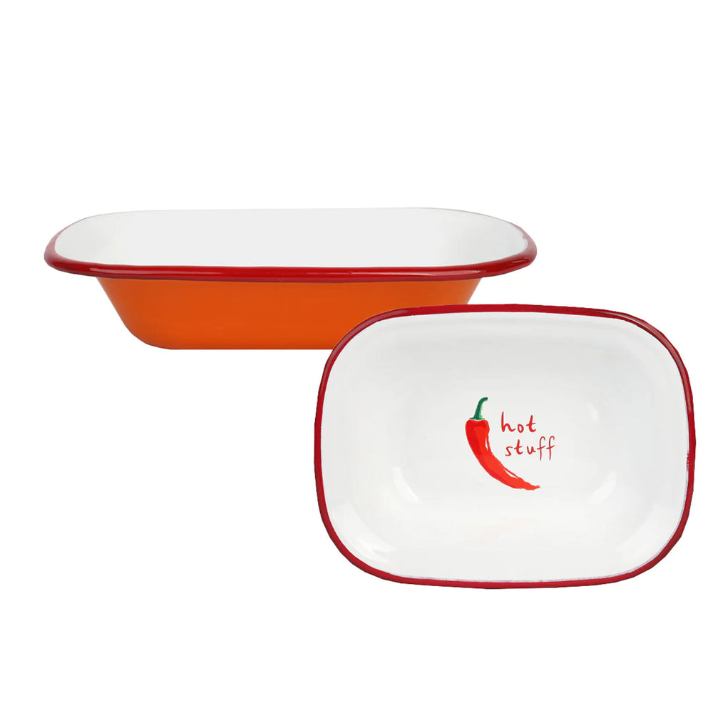Chilli Printed Enamel Small Roasting Dish, 20cm