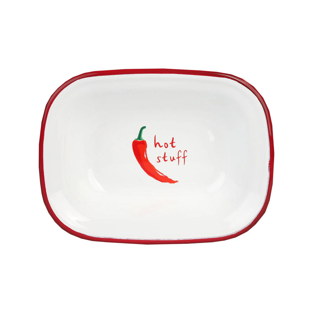 Chilli Printed Enamel Small Roasting Dish, 20cm