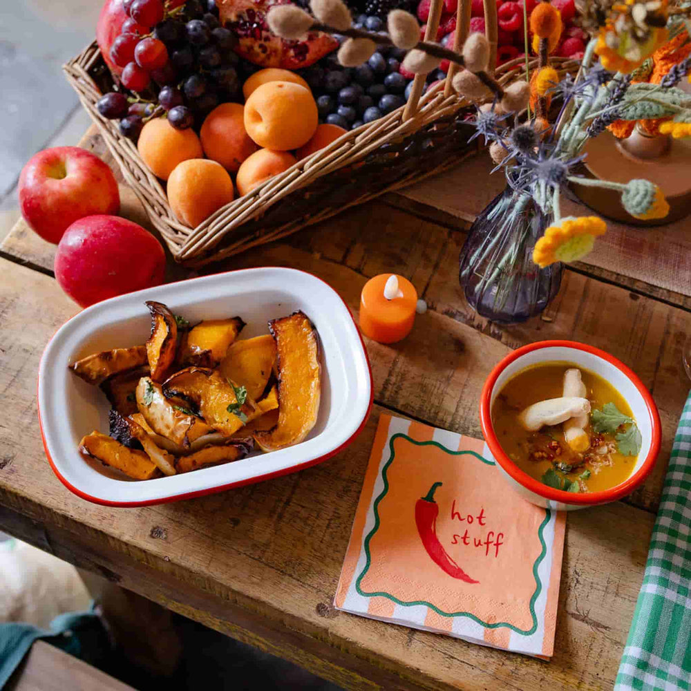 Chilli Printed Enamel Small Roasting Dish, 20cm