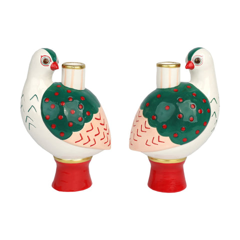 Set of 2 Bird Ceramic Candle Holders