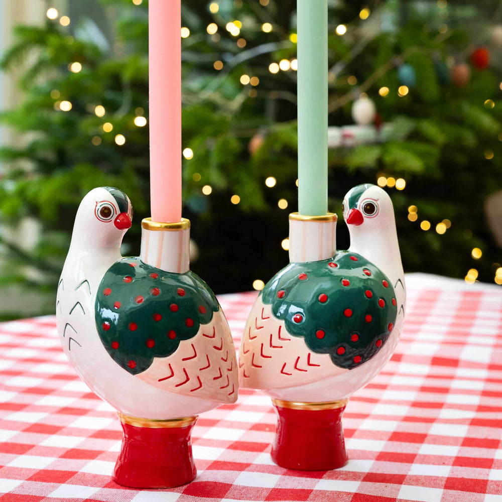 Set of 2 Bird Ceramic Candle Holders