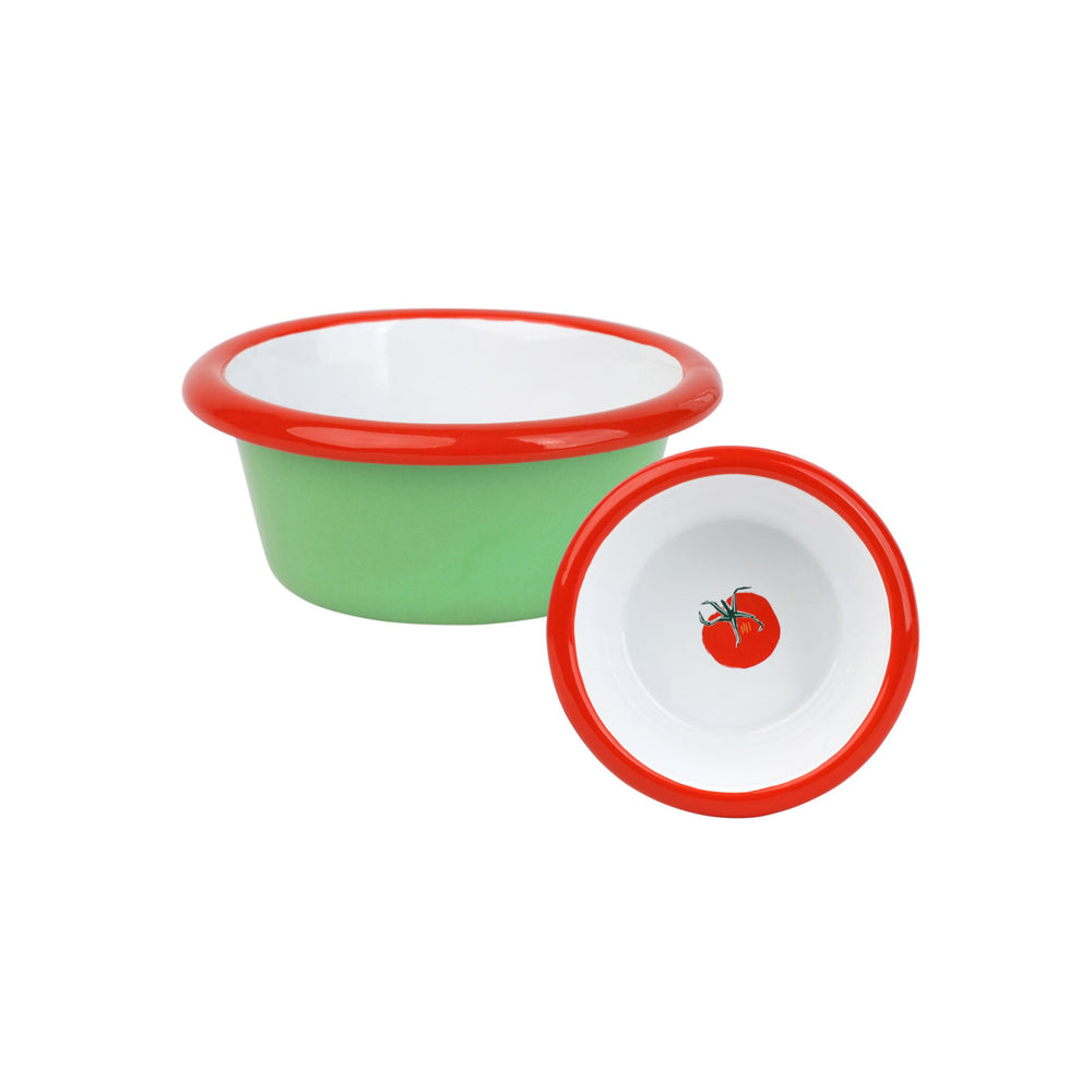 Tomato Printed Green Enamel Snack Bowl, 8cm