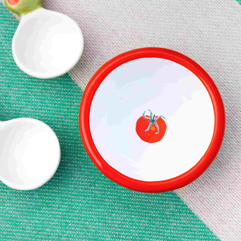 Tomato Printed Green Enamel Snack Bowl, 8cm