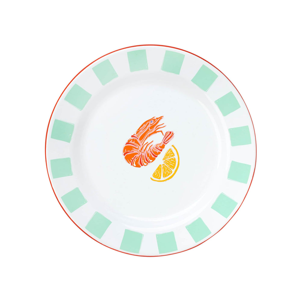 Striped Prawn Printed Enamel Side Plate, 20cm
