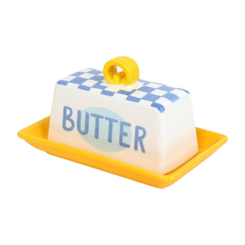 Blue Checkered Small Butter Dish
