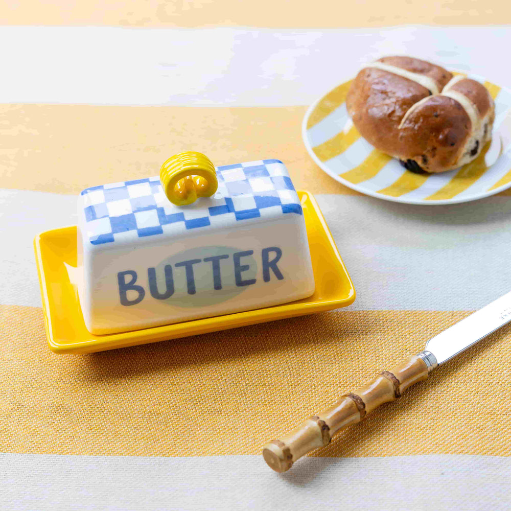 Blue Checkered Small Butter Dish