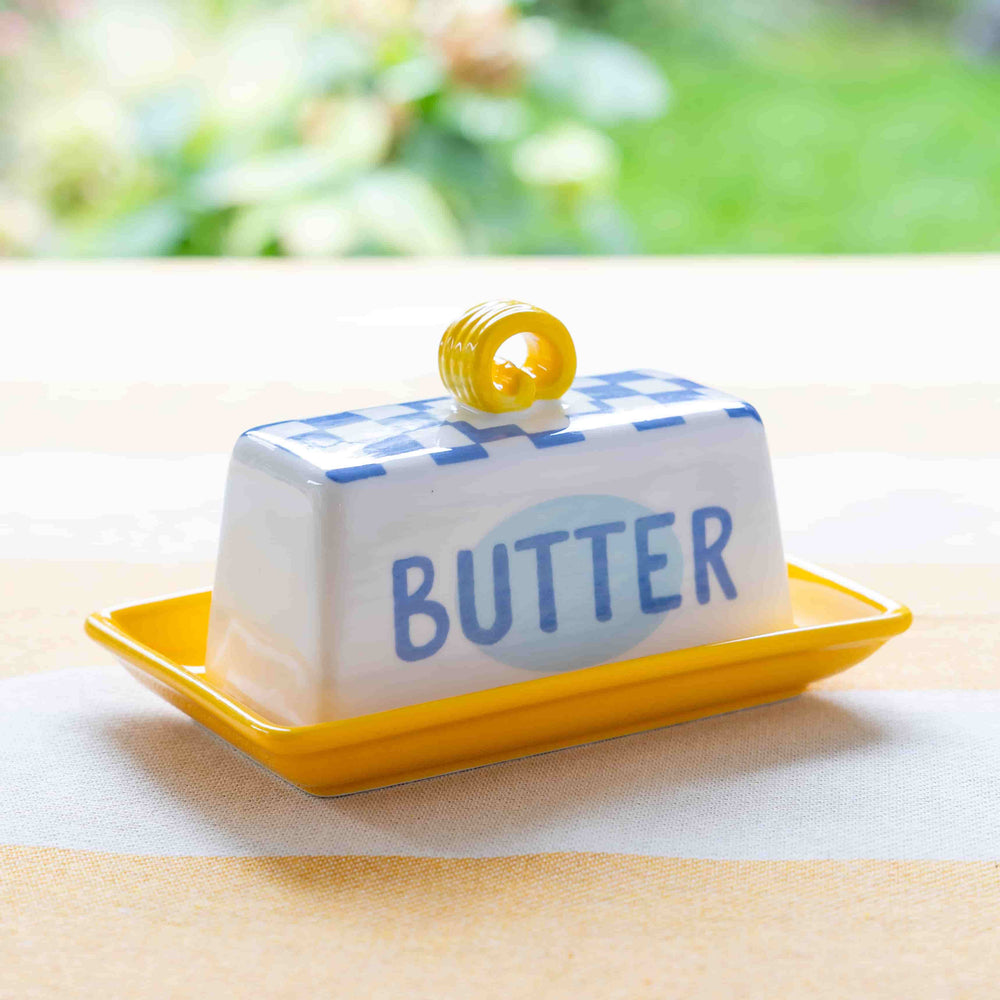 Blue Checkered Small Butter Dish