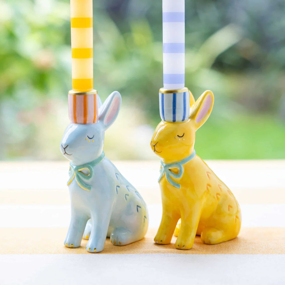 Set of 2 Ceramic Bunny Candle Holders