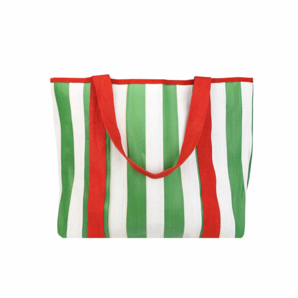 Recycled Plastic Striped Olive Tote Bag