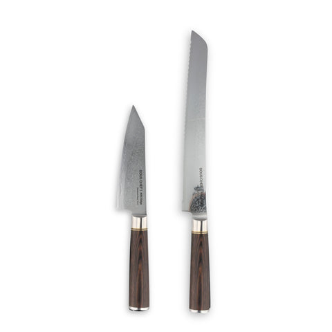 Sous Chef ARC Edge Damascus Steel Bread Knife & Bunka Duo