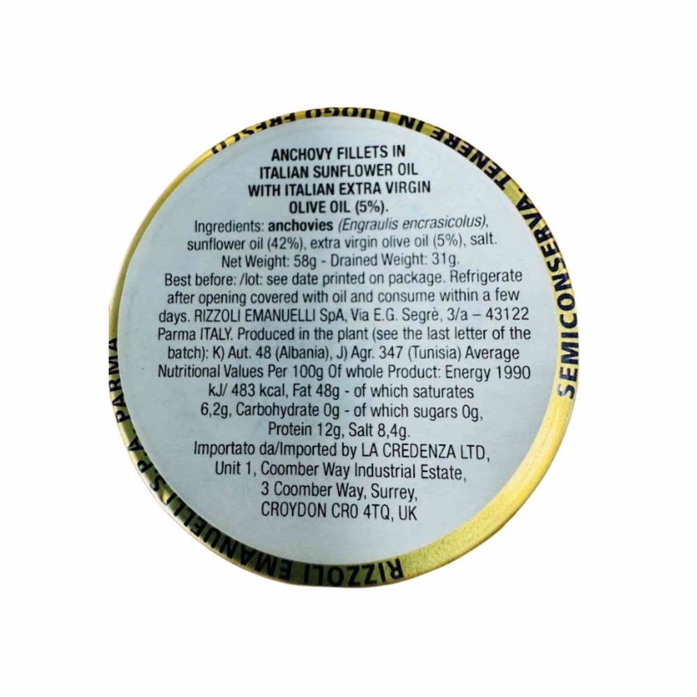 Rizzoli Italian Mediterranean Sea Anchovy Fillets in Oil, 58g