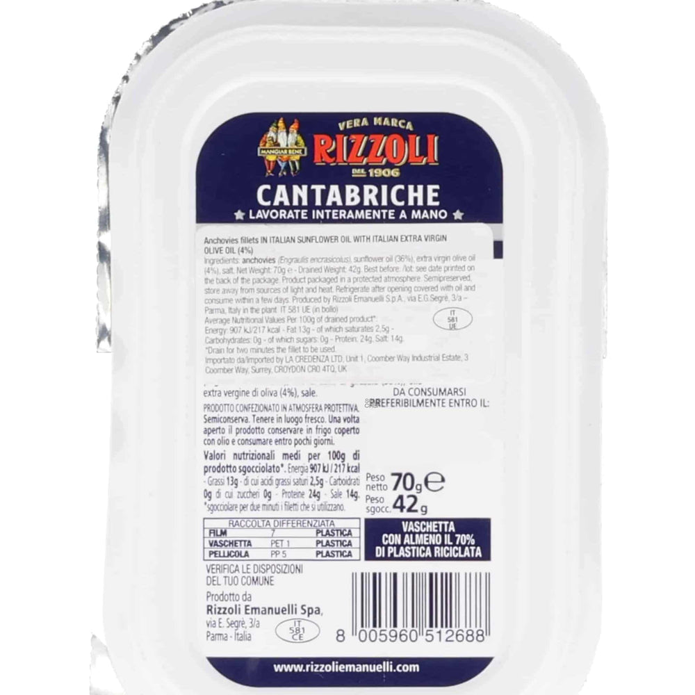 Rizzoli Adriatic Sea Anchovy Fillets in Oil, 70g