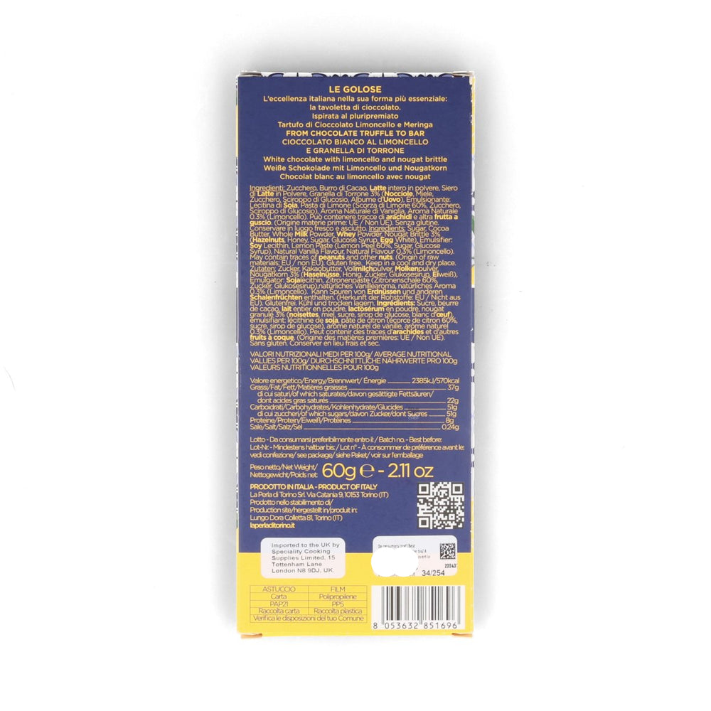 La Perla di Torino Limoncello & Meringue White Chocolate Bar, 60g