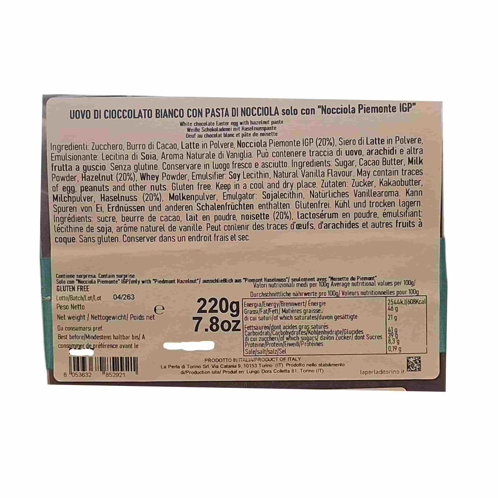 La Perla White Chocolate & Hazelnut Paste Easter Egg, 220g