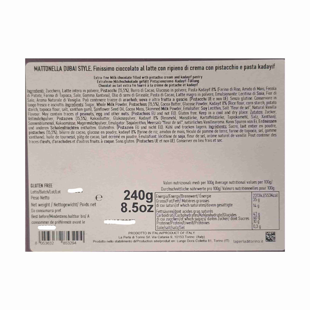 La Perla Dubai Style Chocolate Bar with Pistachio & Kadayif, 240g