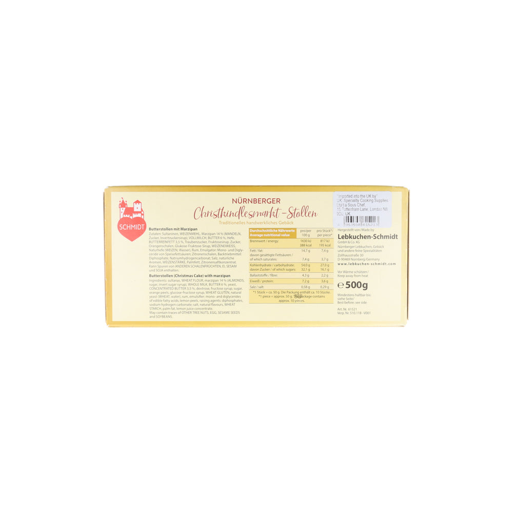 Lebkuchen-Schmidt Traditional Nuremberg Stollen with Marzipan, 500g