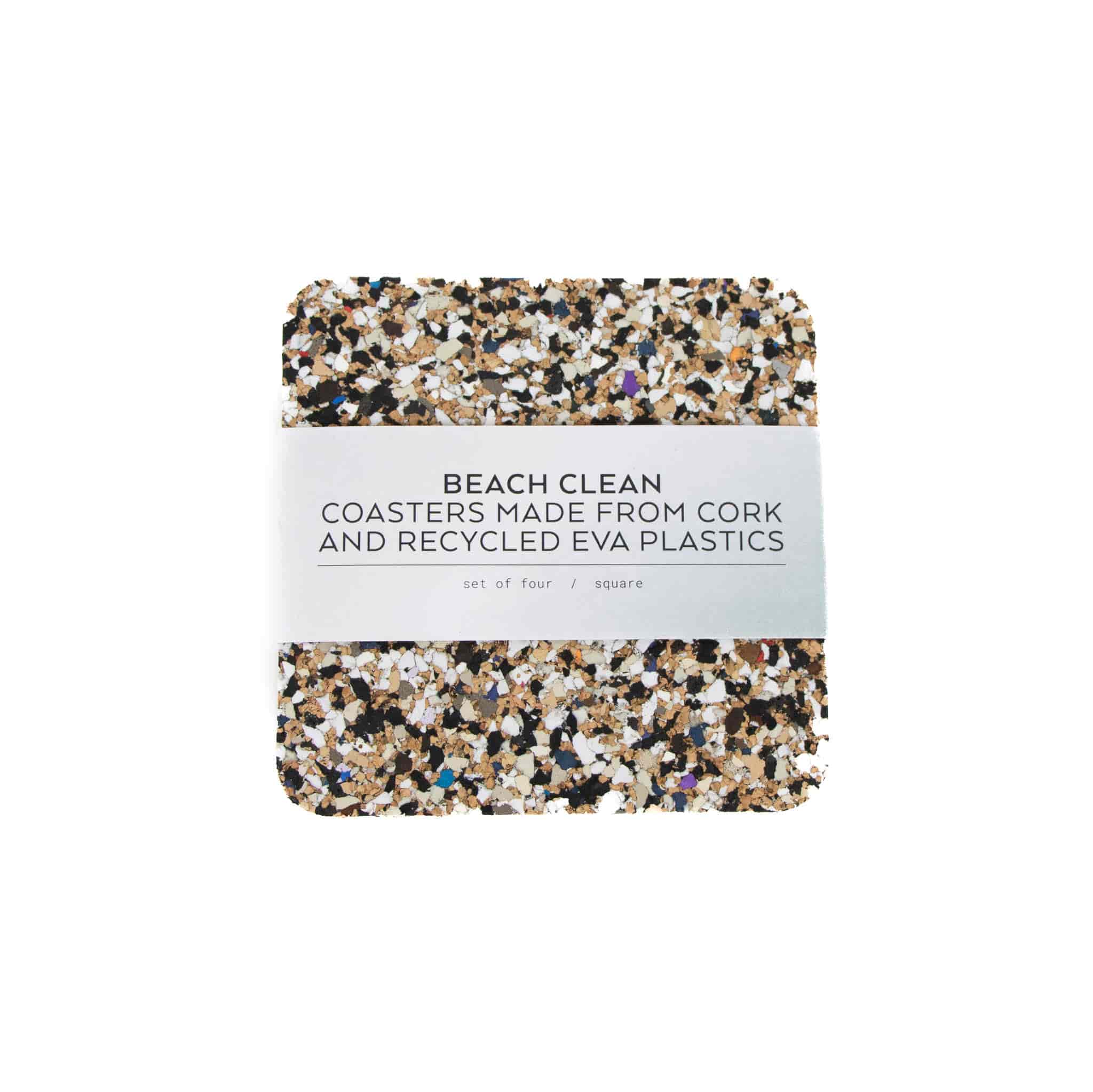 Set of 4 Beach Clean Recycled Cork Square Coasters, 10cm