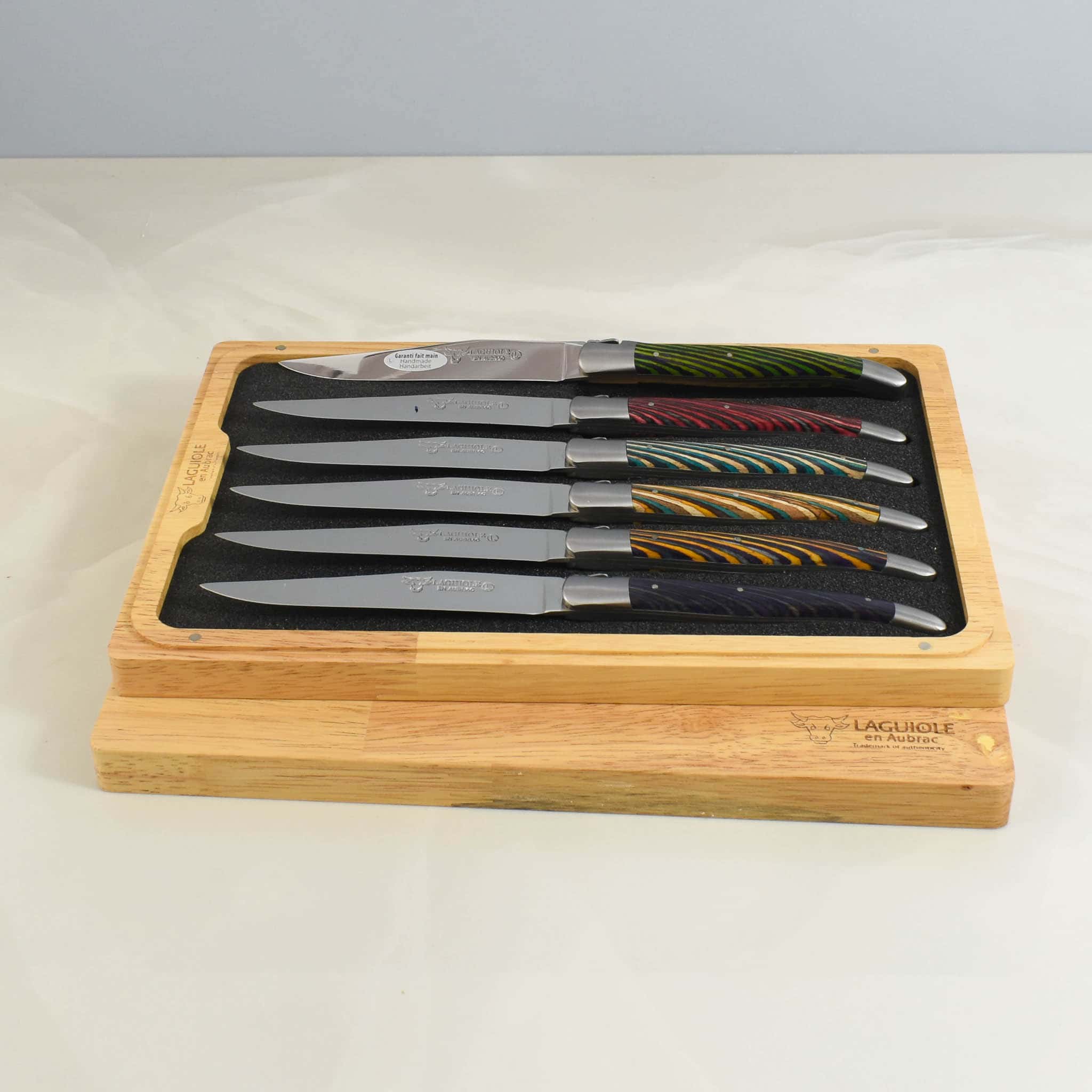 Laguiole en Aubrac Set of 6 Steak Knives, Striped Wood