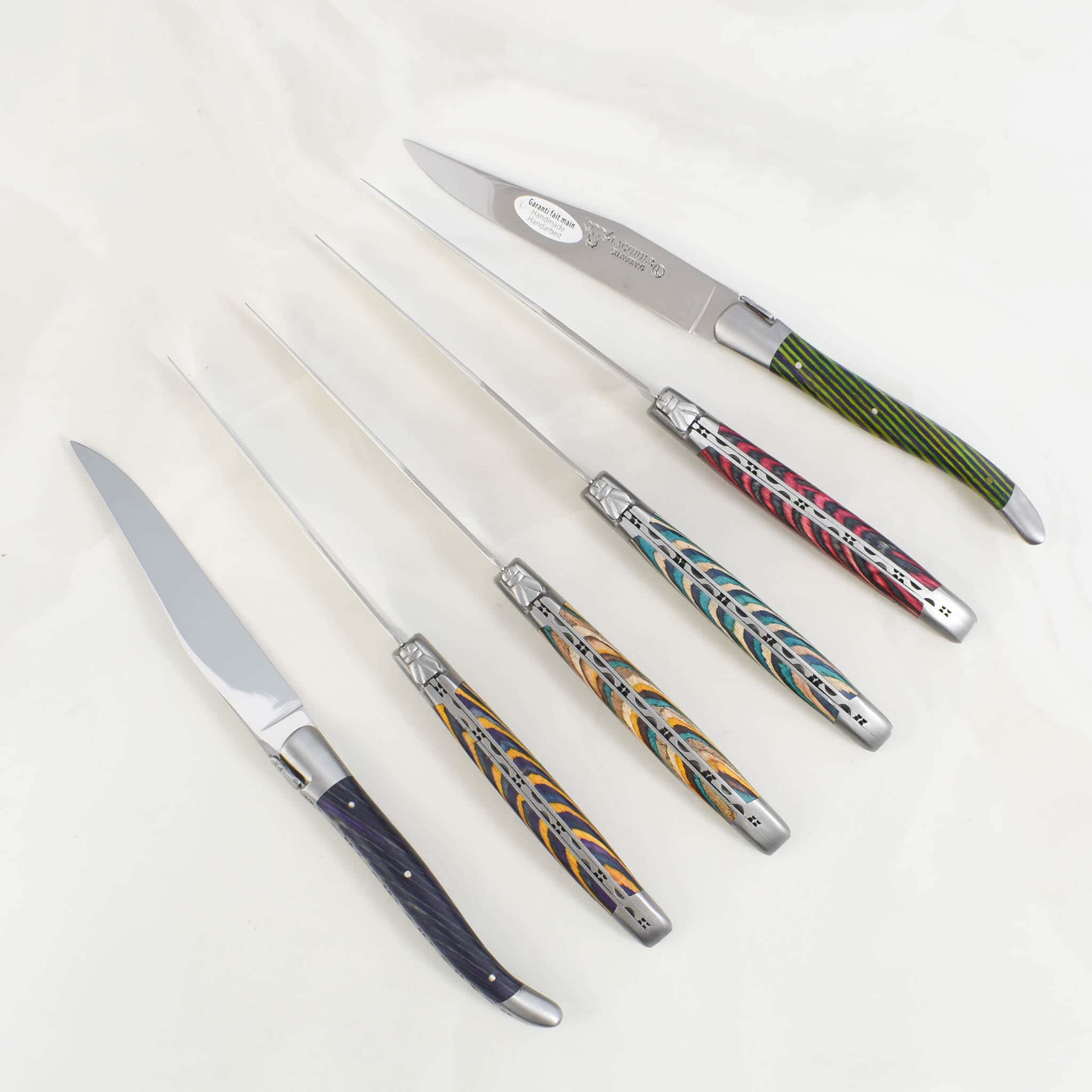 Laguiole en Aubrac Set of 6 Steak Knives, Striped Wood