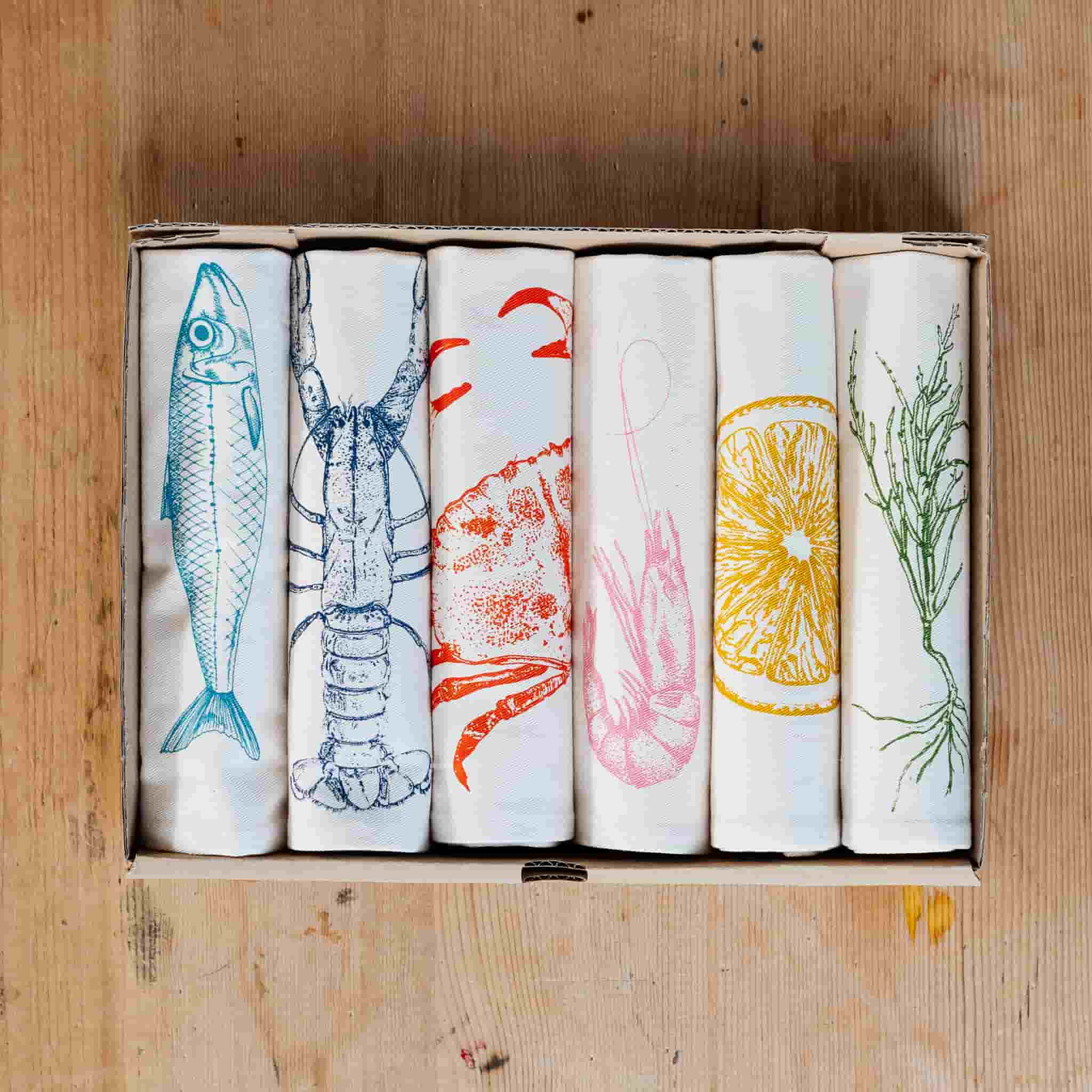 Seafood Design Napkins, Box of 6