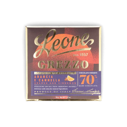 Leone Raw Unrefined 70% Orange & Cinnamon Dark Chocolate Bar, 70g