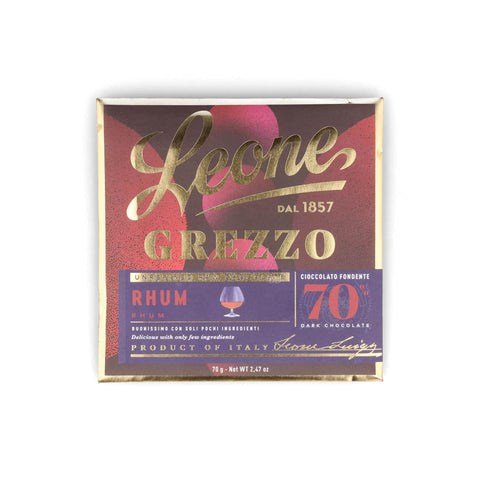 Leone Raw Unrefined 70% Rum Dark Chocolate Bar, 70g