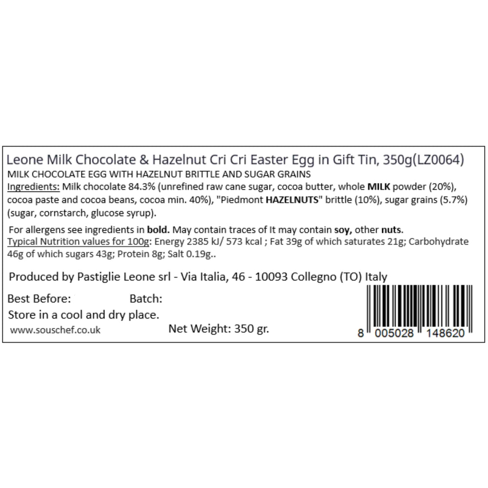 Leone Milk Chocolate & Hazelnut Cri Cri Easter Egg in Gift Tin, 350g