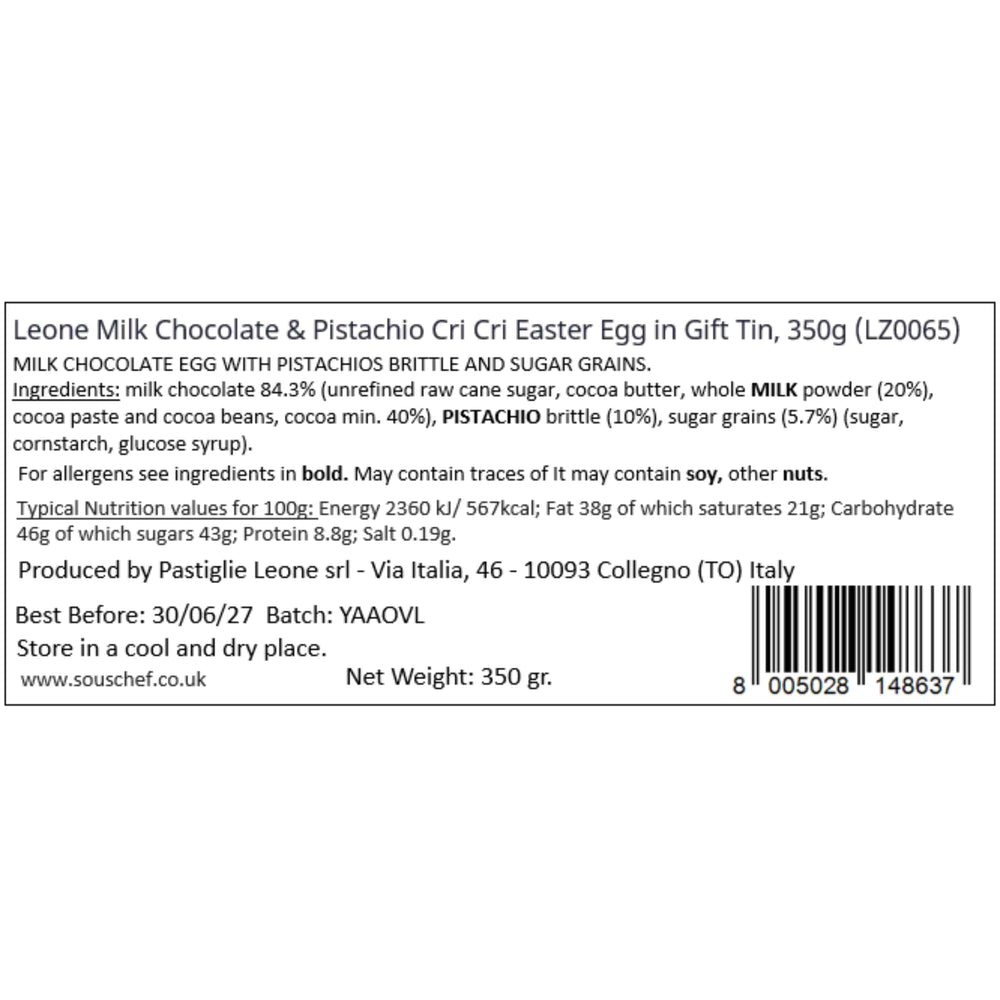 Leone Milk Chocolate & Pistachio Cri Cri Easter Egg in Gift Tin, 350g