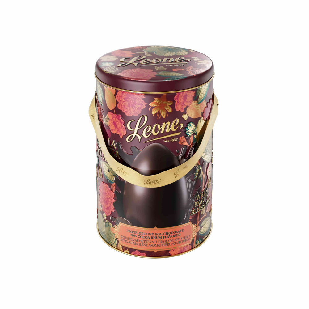 Leone Grezzo 70% Dark Chocolate & Rum Easter Egg in Gift Tin, 350g