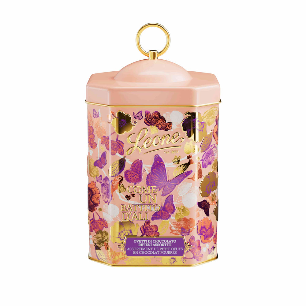 Leone Milk & Dark Chocolate Easter Egg Pralines in Blush Floral Gift Tin, 350g