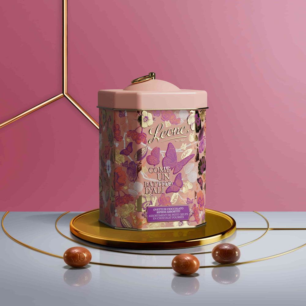 Leone Milk & Dark Chocolate Easter Egg Pralines in Blush Floral Gift Tin, 350g