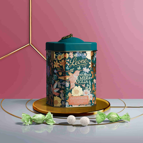 Leone Milk Chocolate & Pistachio Cri Cri in Teal Floral Gift Tin, 350g