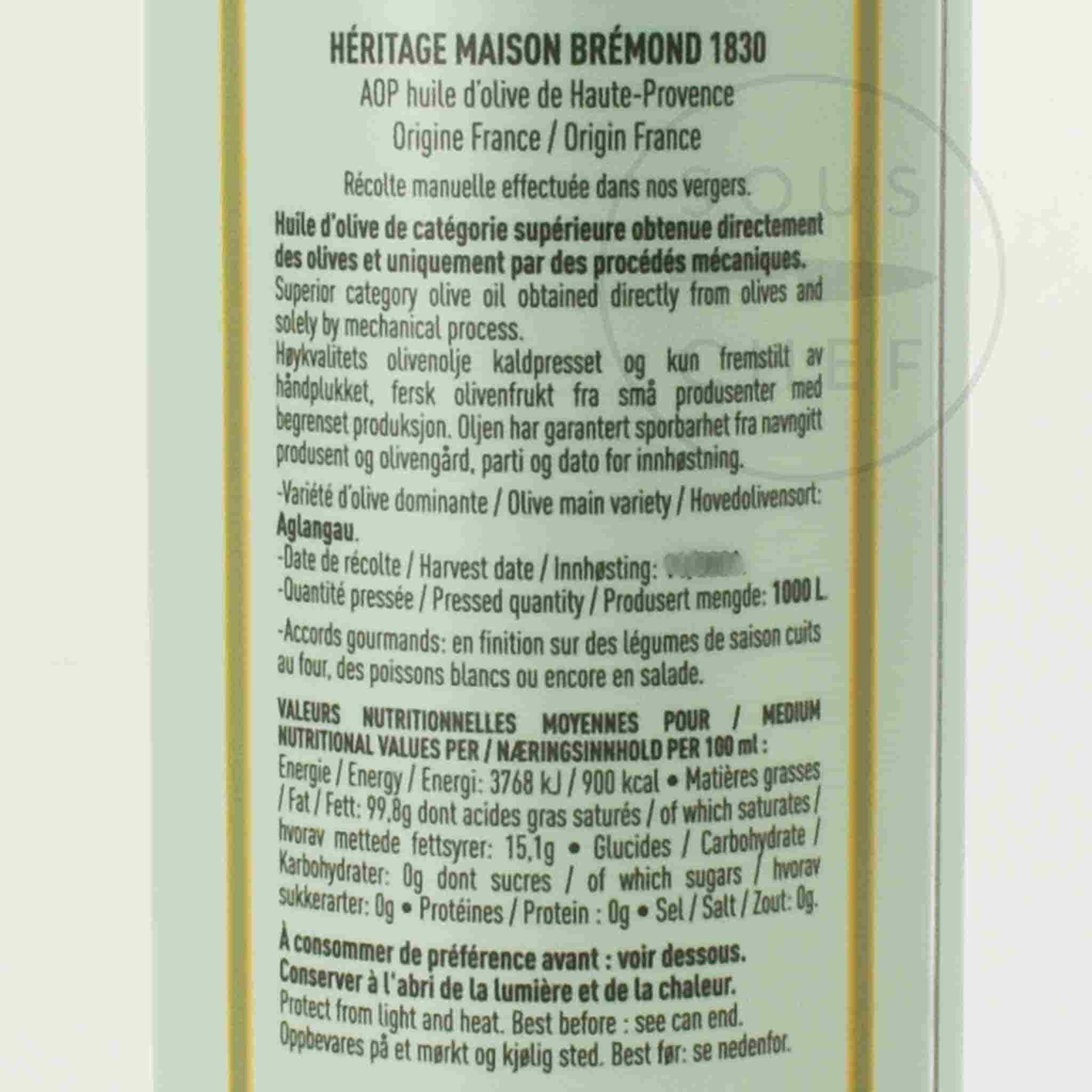 Maison Bremond Heritage Green Fruity Provence Extra Virgin Olive Oil, 500ml